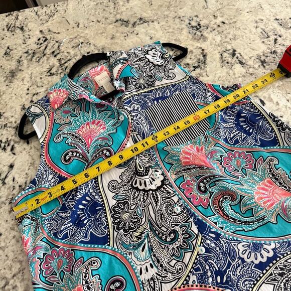 Chico's No-Iron Sleeveless Paisley and Stripes Button-Back Shirt Size 2.5 (L 14) - Picture 10 of 12